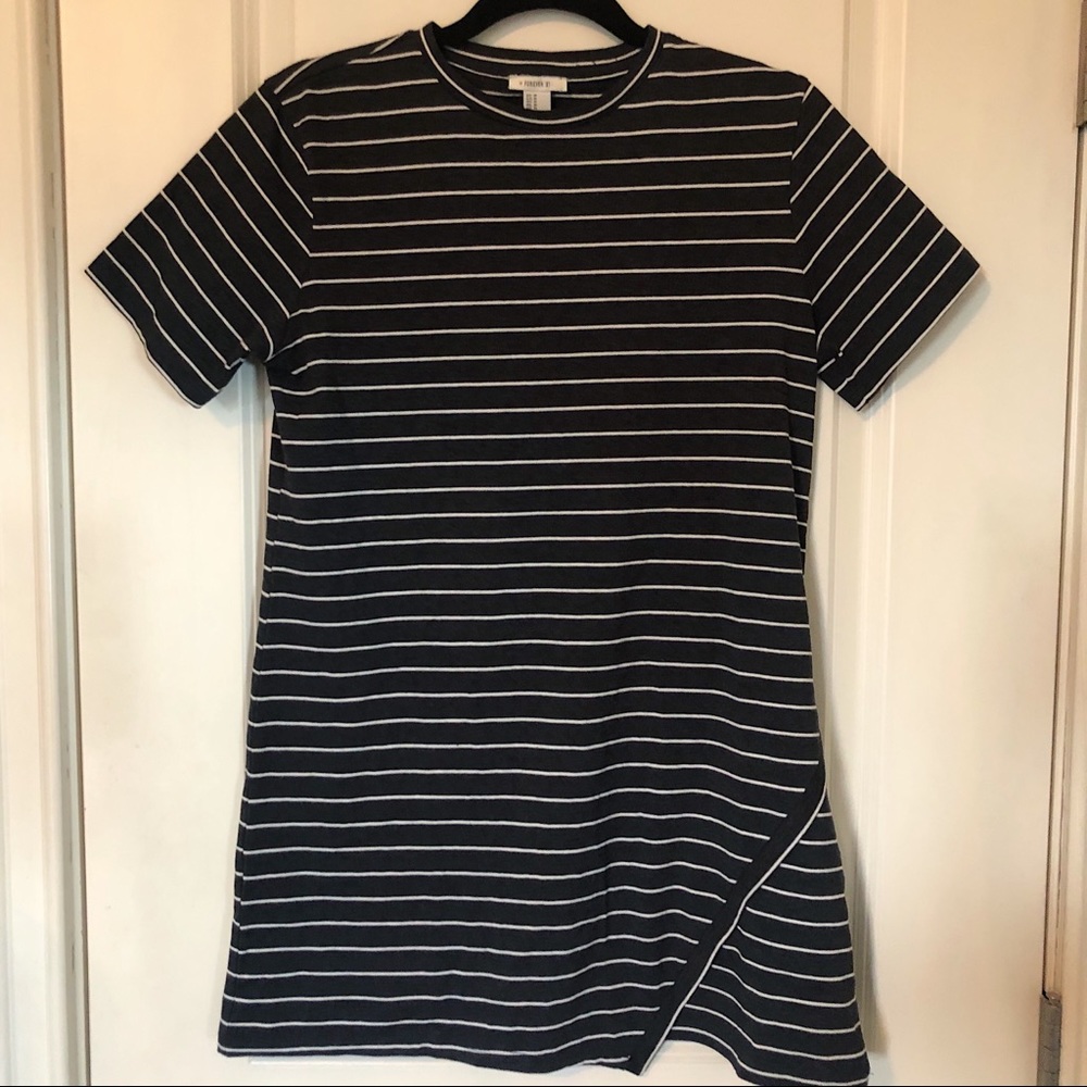 Grey and White Striped T-Shirt Dress